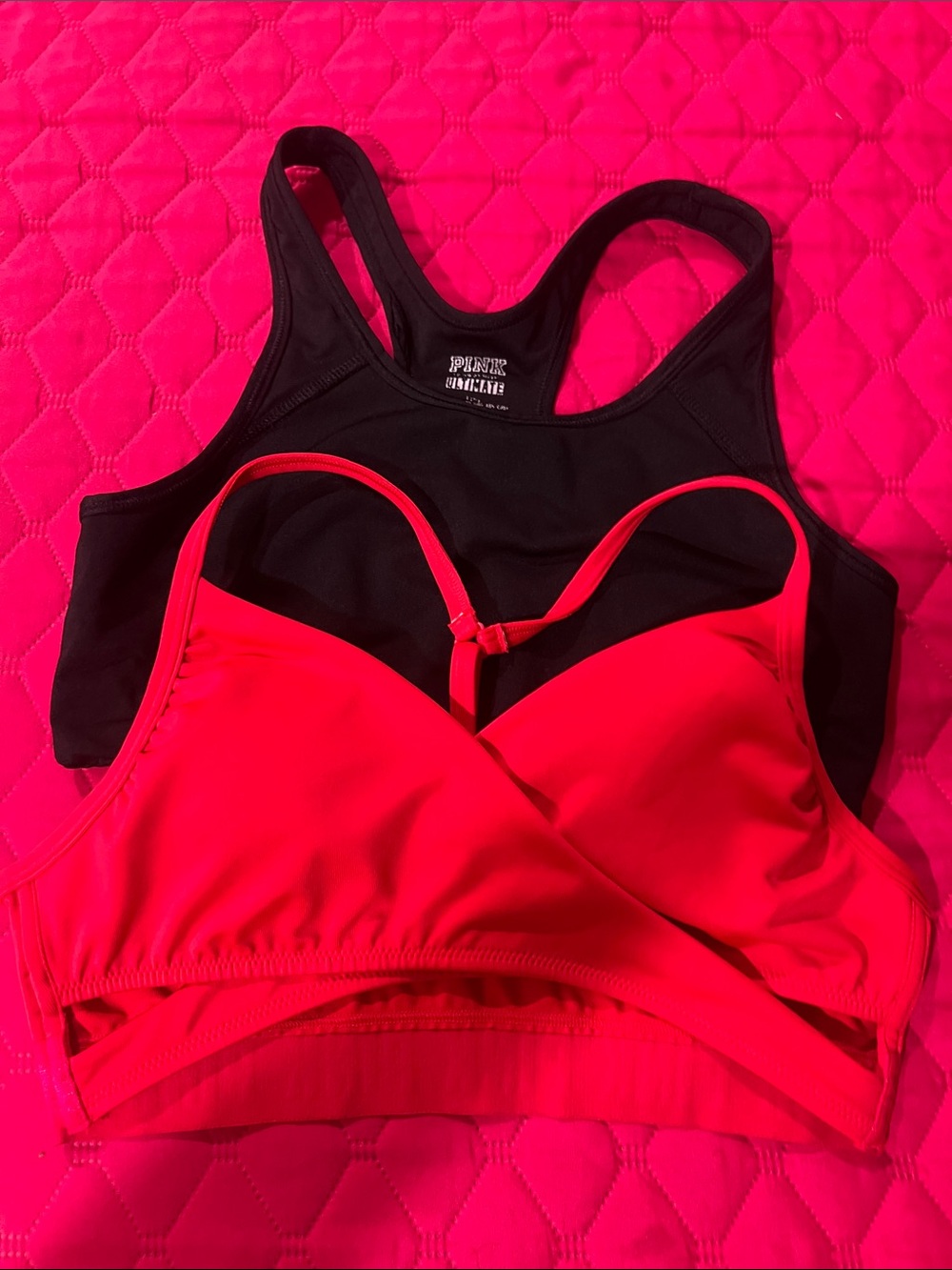 PINK Victoria's Secret Red & Black Sports Bra Duo